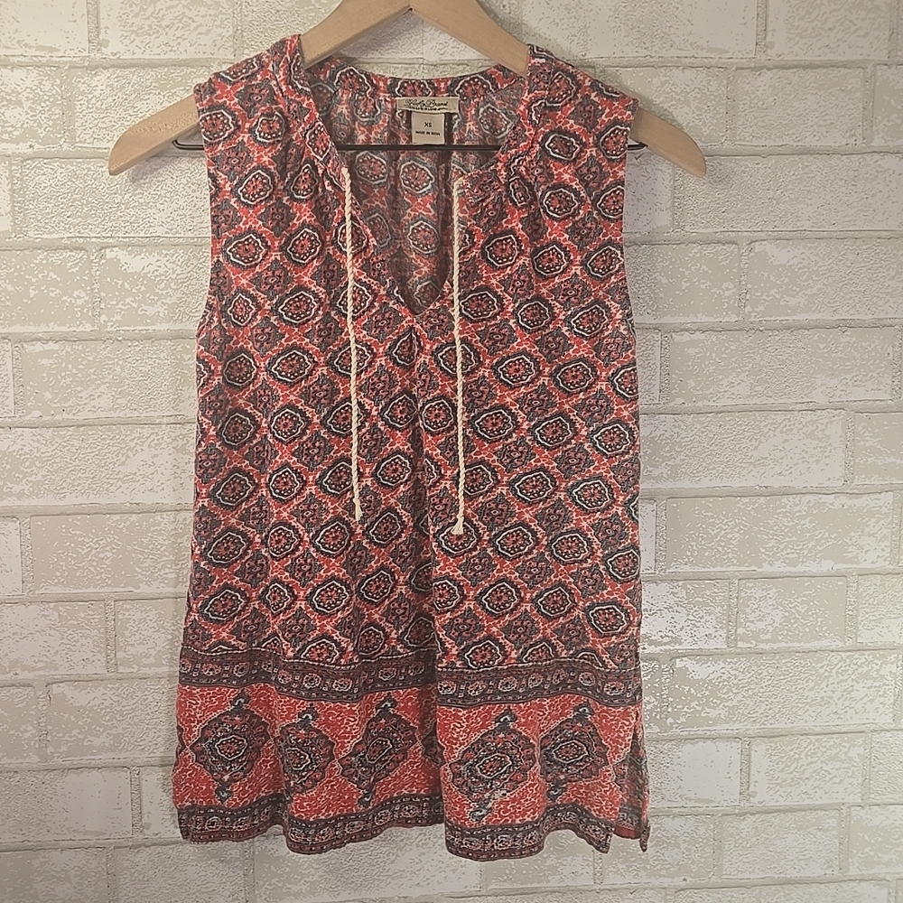 Lucky Brand Red Bohemian Sleeveless Knit Jersey Bouse Top Tunic Size XS